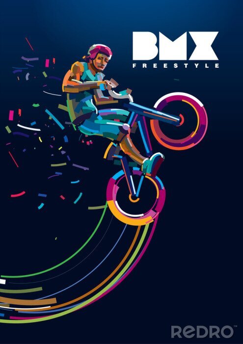 Poster  bmx. Biker dans un saut. Affiche dans une peinture numérique.