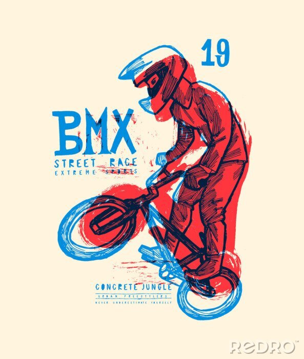 Poster  bmx extreme bike astuces - t-shirt grungy typographie vintage à imprimer