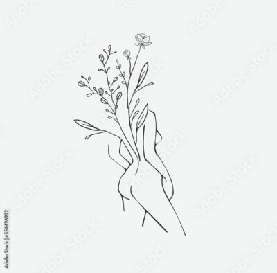 Poster  Boho minimalisme femme silhouette avec des fleurs