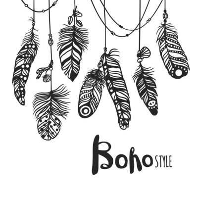 Poster  Boho plume main dessinée effet vecteur style illustration