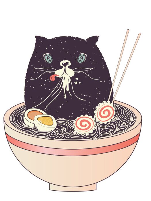 Poster  Bol de ramen et chat noir