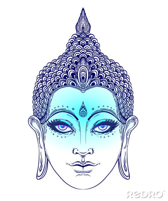 Poster  Bouddha au visage blanc et bleu et aux yeux violets