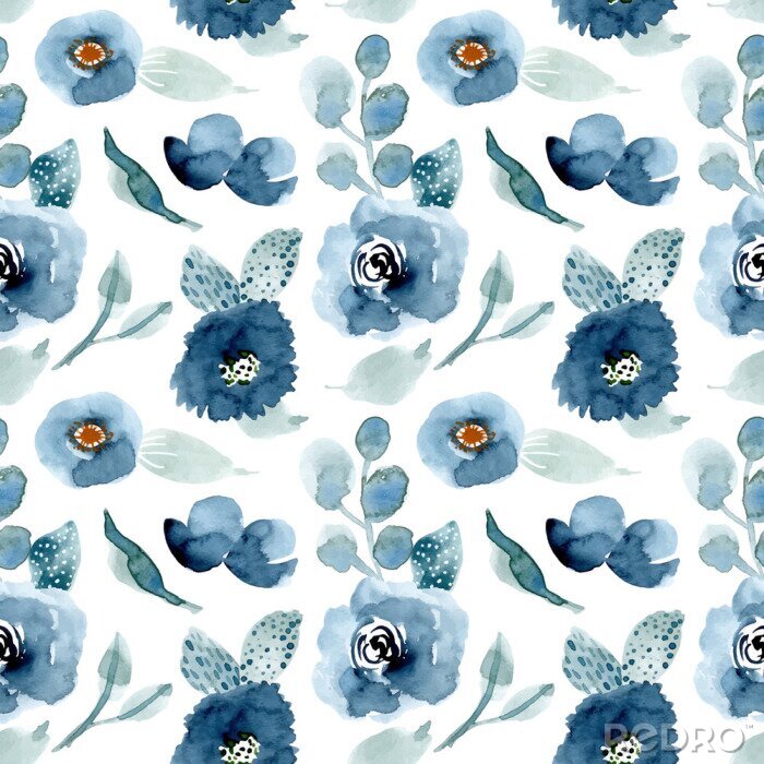 Poster  Boutons de rose aquarelle bleue