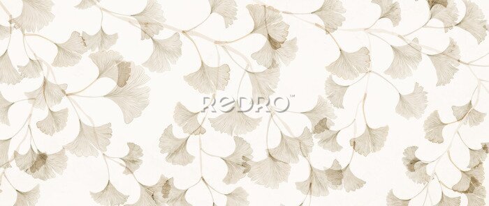 Poster  Brindilles avec des feuilles de ginkgo sur fond clair