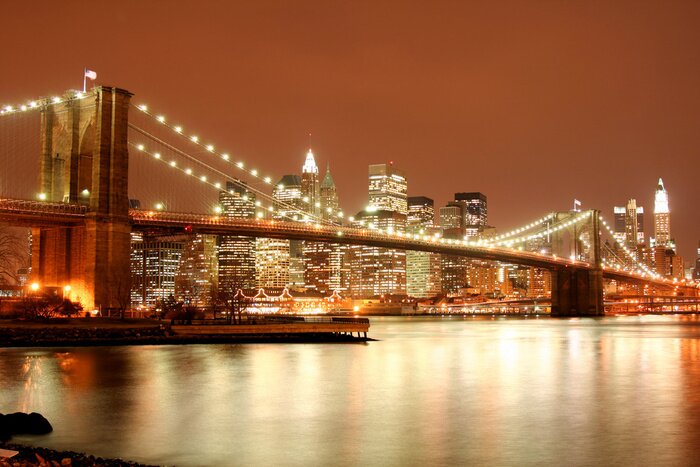 Poster  Brooklyn et le pont de Manhattan la nuit