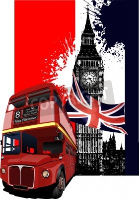 Poster  Bus et symboles rouges de Londres