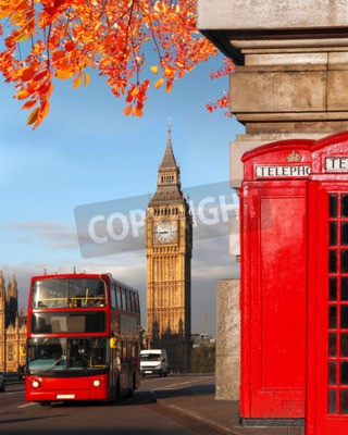 Poster  Cabine téléphonique de bus de Londres et Big Ben