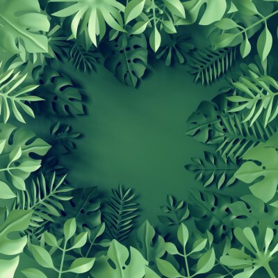 cadre floristique 3d avec des feuilles vertes