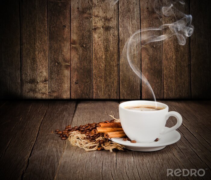 Poster  Café dans une tasse grains et épices