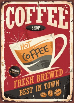 Sticker  Café, magasin, retro, tin, signe, conception, café, tasse, rouges, fond