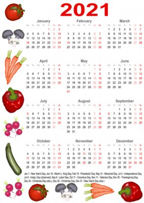 Poster  Calendrier 2021 avec des légumes