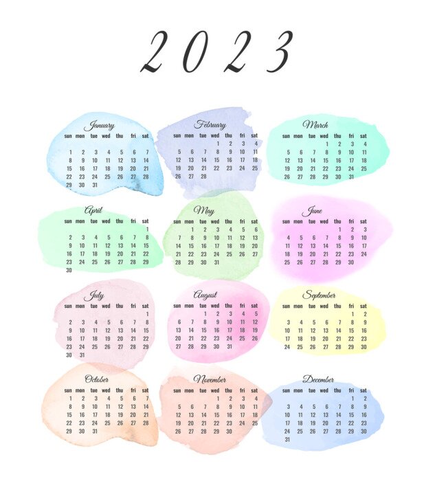 Poster  Calendrier 2023 aquarelles pastels