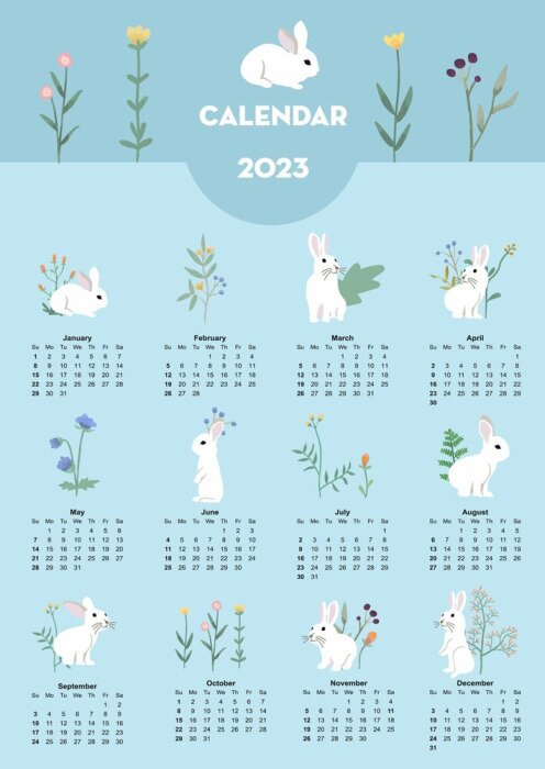 Poster  Calendrier 2023 lapins