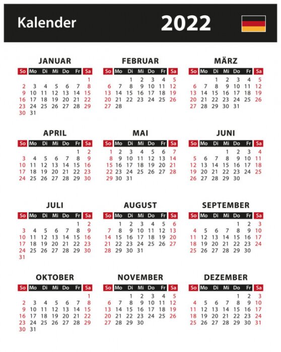 Poster  Calendrier avec un drapeau allemand