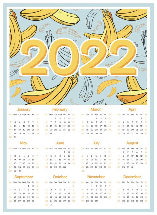 Poster  Calendrier enfants avec des bananes