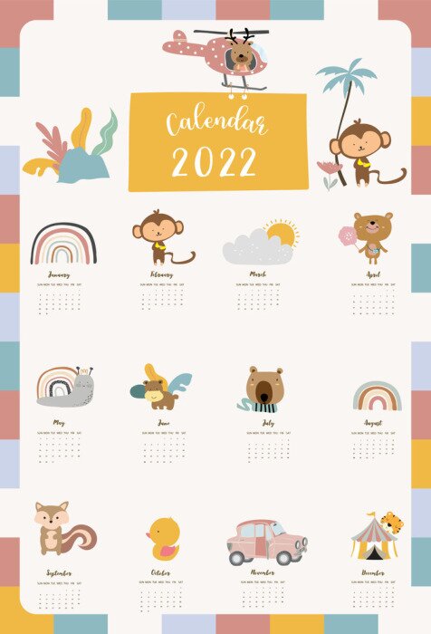Poster  Calendrier pour enfants avec des animaux