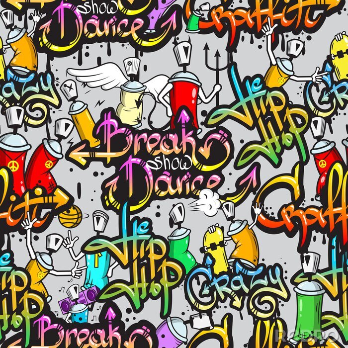 Poster  Caractères Graffiti seamless pattern