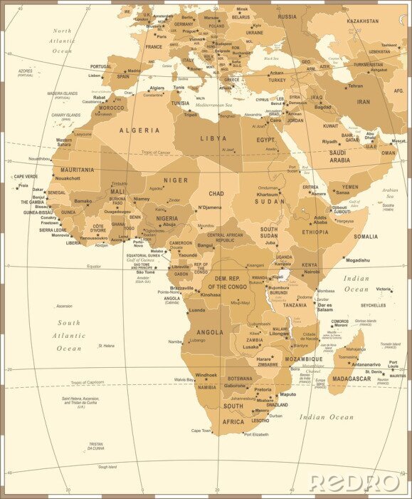 Poster  Carte de l'Afrique - Illustration vectorielle vintage