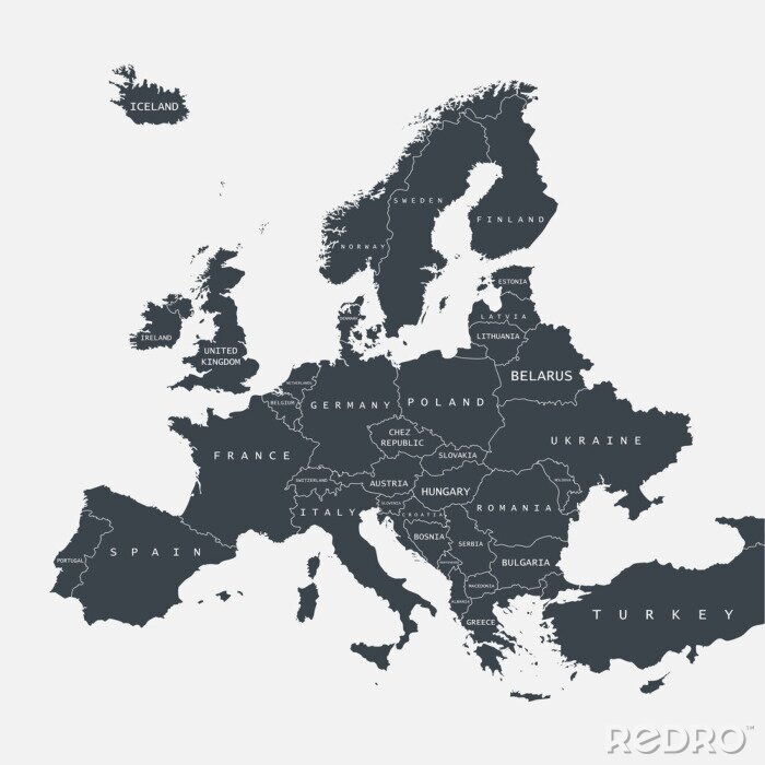 Poster  Carte de l'Europe avec division politique