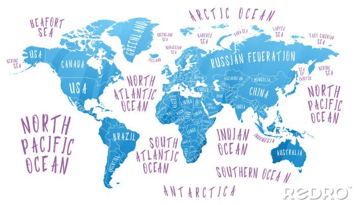 Poster  Carte de la Terre avec le nom des pays