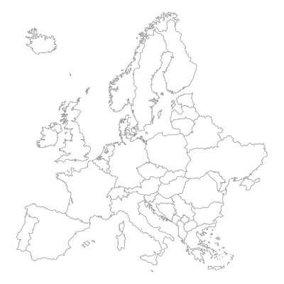 Poster  Carte des contours de l'Europe sur fond blanc