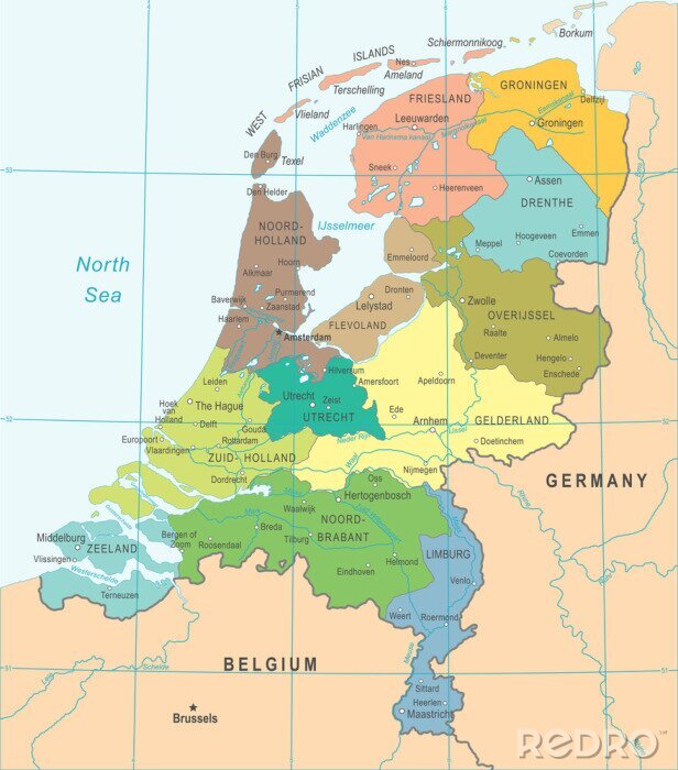 Poster  Carte des Pays-Bas - Illustration vectorielle