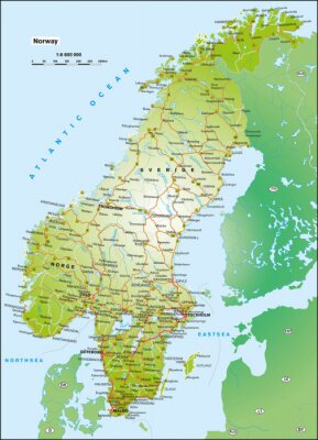 Poster  Carte détaillée de la Norvège