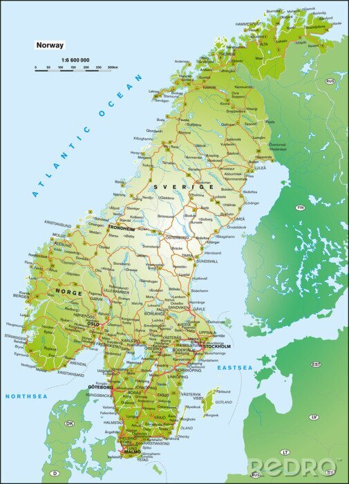 Poster  Carte détaillée de la Norvège