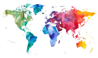 Poster  Carte du monde colorée à l'aquarelle