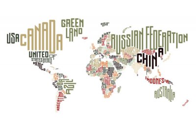 Carte du monde composée de noms de pays typographiques