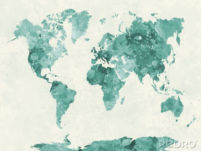 Poster  Carte du monde dans l'aquarelle verte