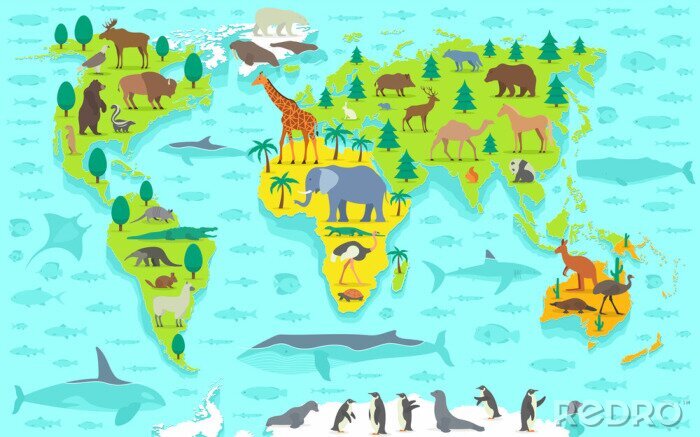 Poster  Carte du monde de bande dessinée drôle