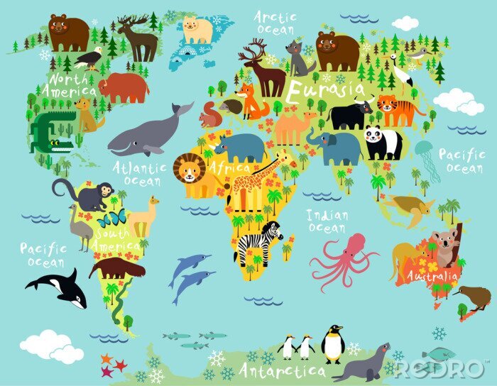 Poster  Carte du monde de conte de fées avec animaux