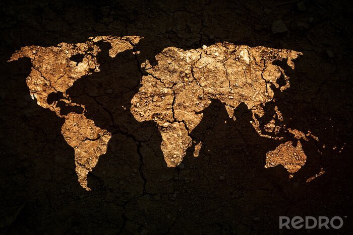 Poster  Carte du monde dorée sur fond noir