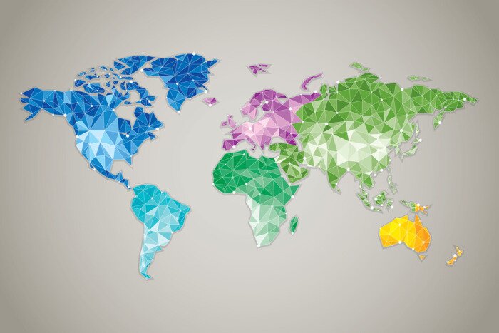 Poster  Carte du monde Faible poly - éléments modernes des graphiques d'information Le dessin de carte n'est pas sur la proportion et les détails