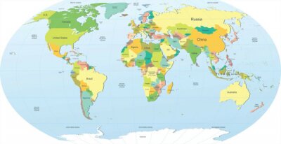 carte du monde politique en couleur
