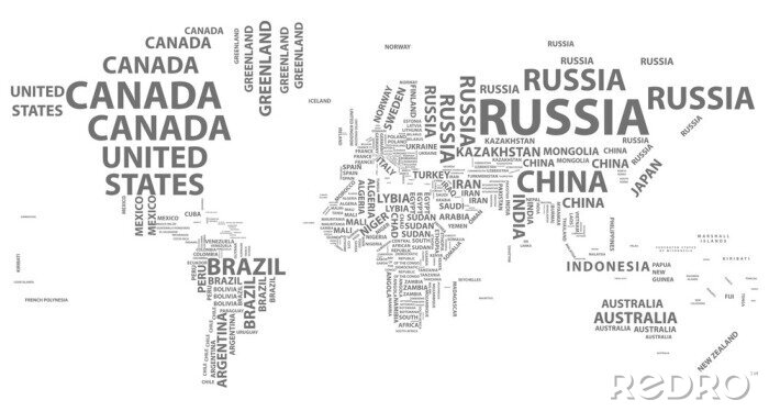 Poster  Carte du monde vectoriel avec noms de pays en typographie