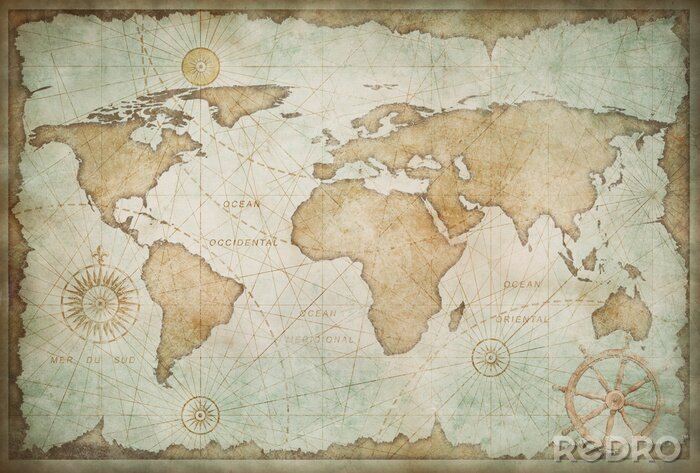 Poster  Carte du monde vintage bleue