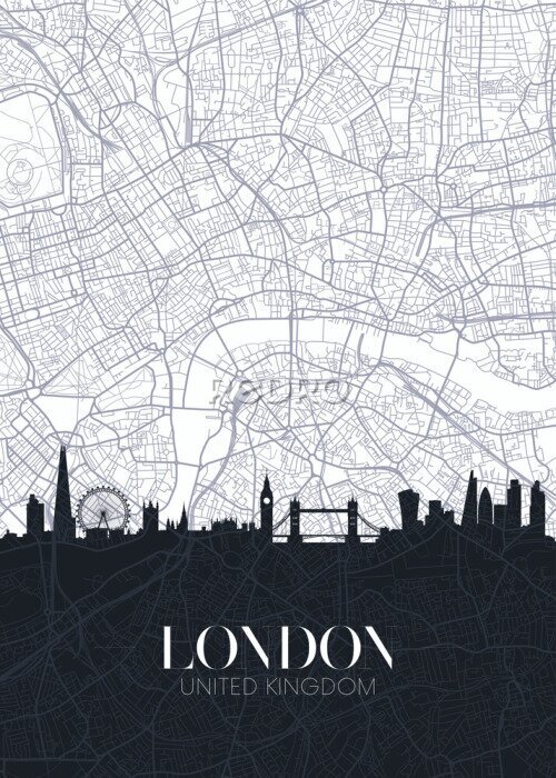 Poster  Carte en noir et blanc de Londres