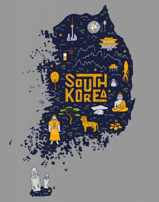 Poster  Carte graphique de la Corée du Sud