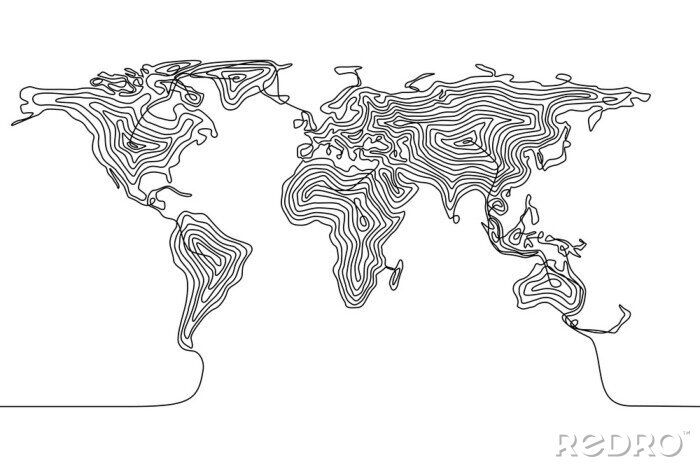 Poster  Carte linéaire du monde