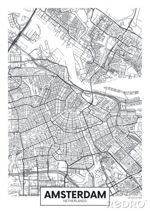 Poster  Carte minimaliste d'Amsterdam