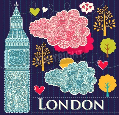 Poster  Carte postale de Londres avec des symboles