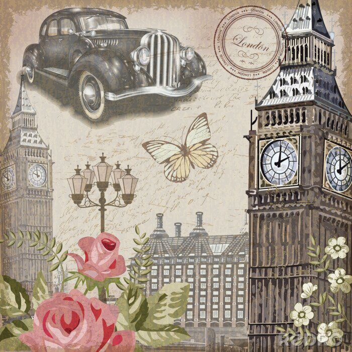 Poster  Carte postale de Londres dans un style rétro