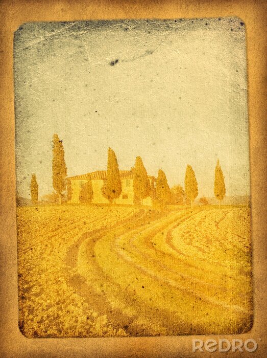 Poster  Carte postale rétro avec vue sur la Toscane