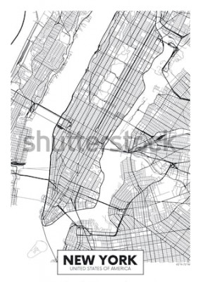 Poster  Carte schématique monochrome de la ville de New York