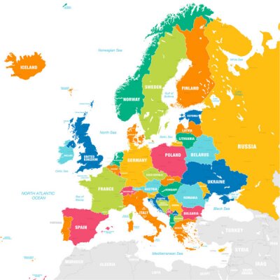 Carte vectorielle colorée de l'Europe