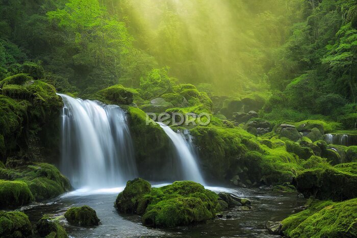 Poster  Cascades vertes de cascade pendant le matin