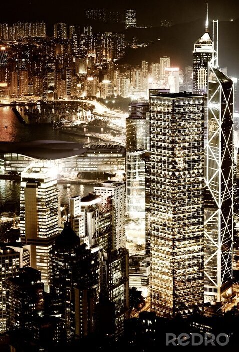 Poster  Centre-ville de Hong Kong la nuit