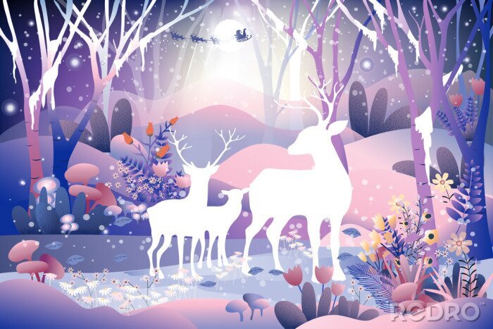 Poster  Cerf blanc dans la forêt fantastique